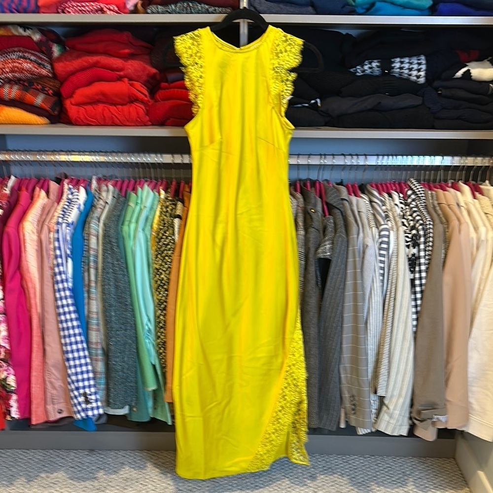 Future Collective yellow sleeveless side slit lace detail maxi dress size XS